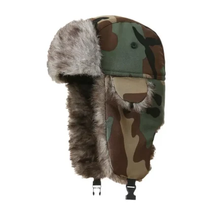 Camo Print Warm Buckled Aviator Hat