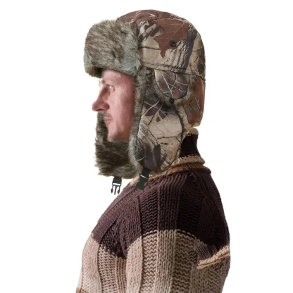 Camo Print Warm Buckled Aviator Hat - Image 2