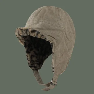 Reversible Trapper Hat with Leopard Pattern