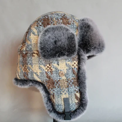 Cozy Trapper Hat with Plaid Pattern Design - Image 3