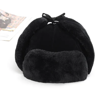 Black Warm Trapper Hat with Lace-up Ear Flaps - Image 4