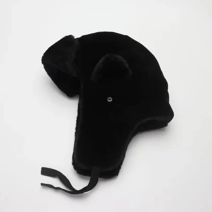 Black Warm Trapper Hat with Lace-up Ear Flaps - Image 6