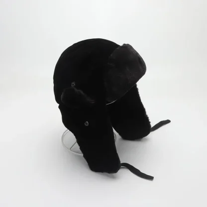 Black Warm Trapper Hat with Lace-up Ear Flaps - Image 5