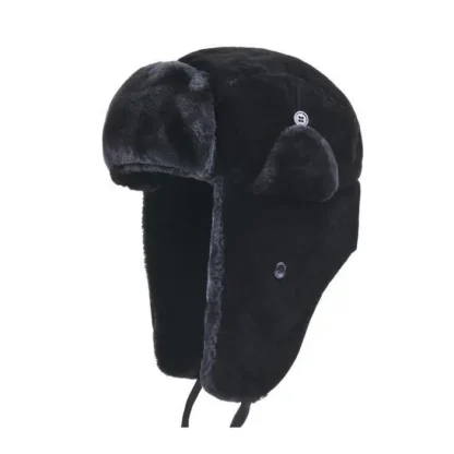 Black Warm Trapper Hat with Lace-up Ear Flaps