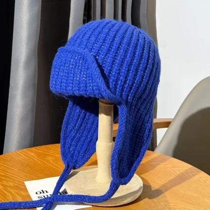 Knitted Solid Color Trapper Hat with Ear Flaps