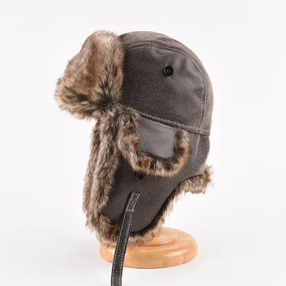 Windproof Warm Ushanka with Faux Leather - Image 2