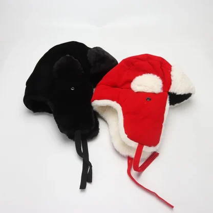 Black Warm Trapper Hat with Lace-up Ear Flaps - Image 7